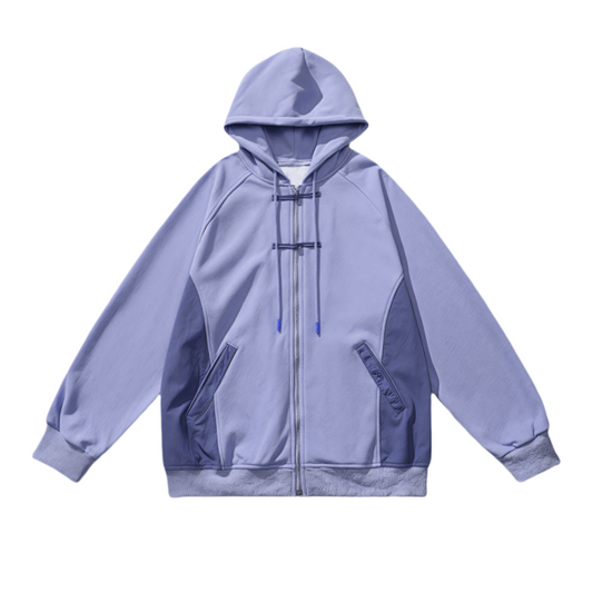 Color Block Frog Button Hoodie